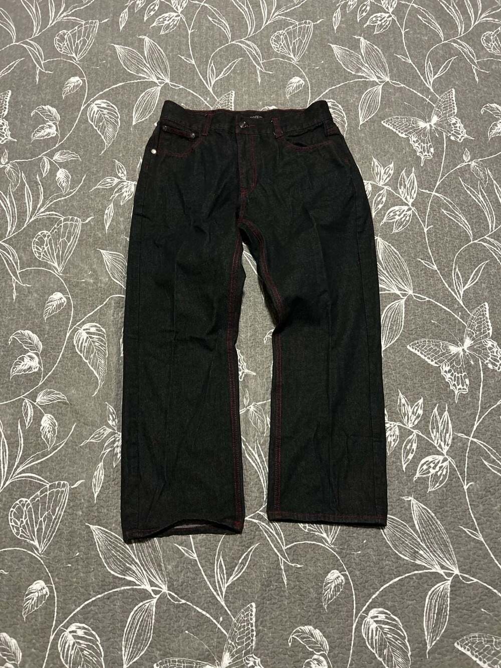 Old Skool Jeans Men's Black Denim with Red Stitching and Embroidere Back Pockets